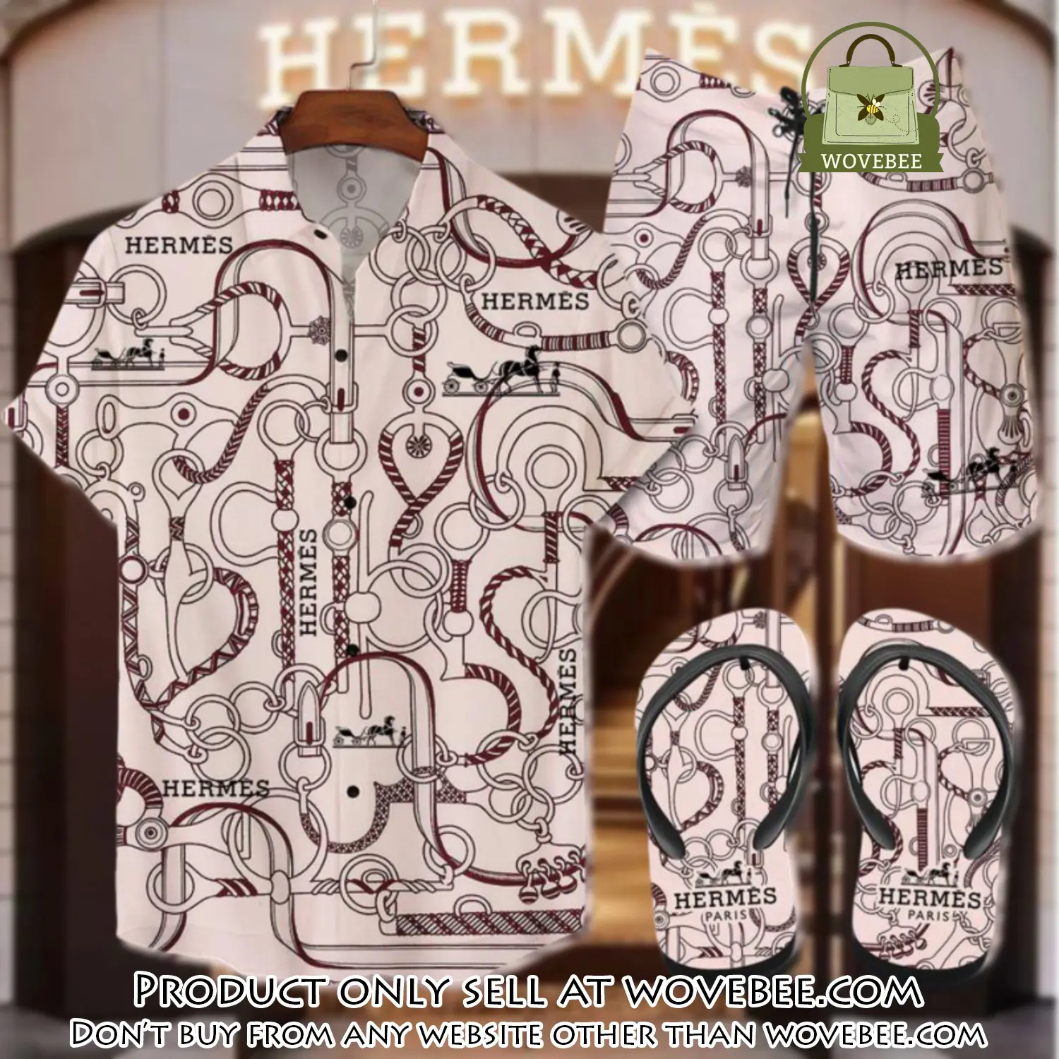 Hermes flip flops and combo hawaii shirt shorts luxury brand summer outfit hsf084 wvb0453806
